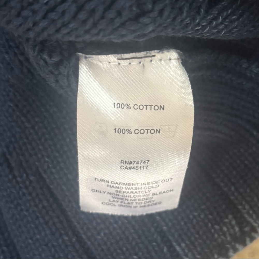 Natural Reflections Navy Blue 100% Cotton Textured Cable Knit V-Neck Sweater XL - Picture 4 of 8